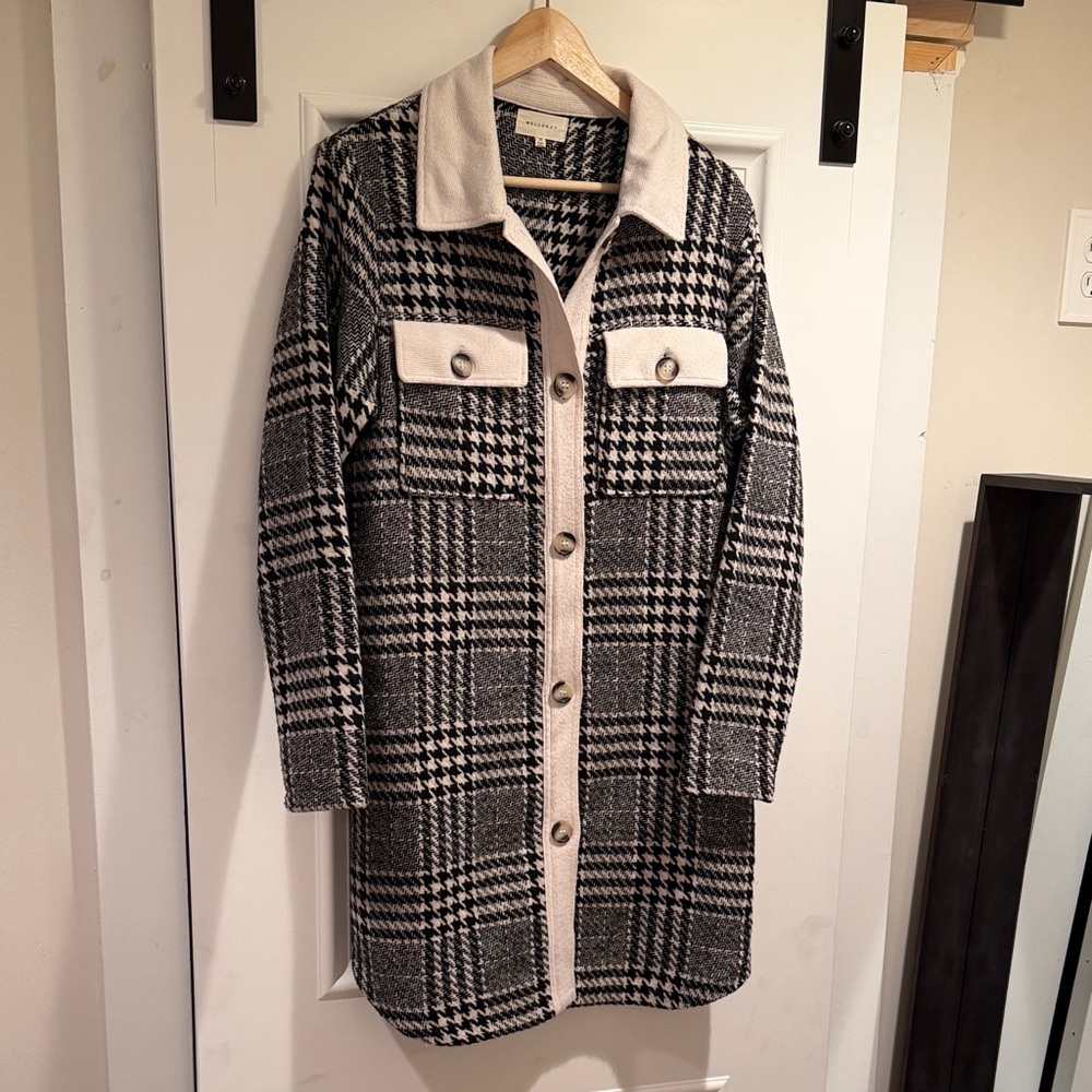 MELLODAY Black and Cream Plaid Shacket - Picture 1 of 5